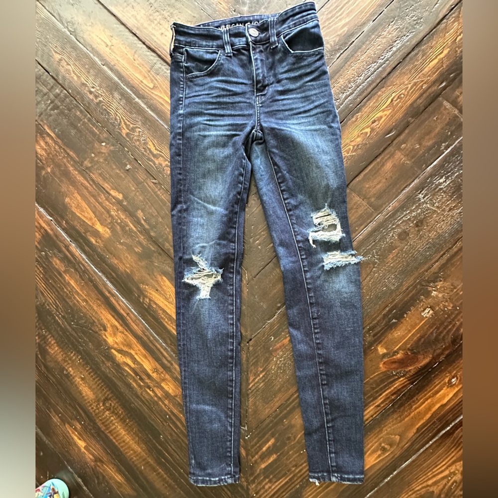 American Eagle Outfitters Dark Blue Distressed Skinny Jeans